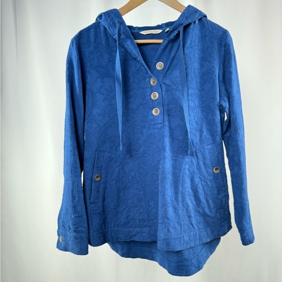 Soft Surroundings Forsythia‎ Paisley Jacquard Hooded Top in Blue Size Small - Picture 2 of 9